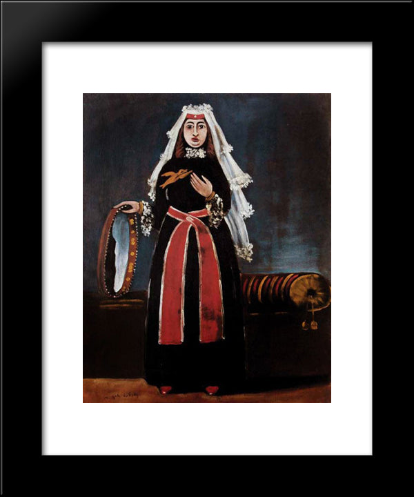 Georgian Woman With Tambourine 20x24 Black Modern Wood Framed Art Print Poster by Pirosmani, Niko
