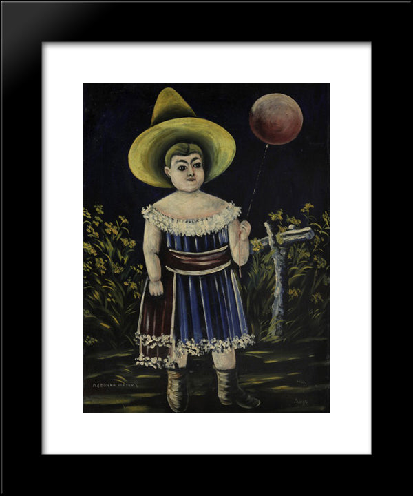 Girl With Ball 20x24 Black Modern Wood Framed Art Print Poster by Pirosmani, Niko