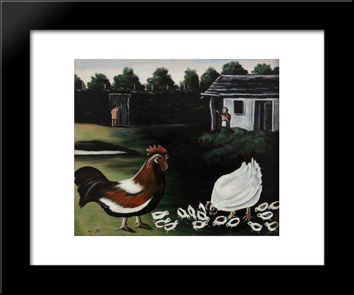 Hen With Her Chicks 20x24 Black Modern Wood Framed Art Print Poster by Pirosmani, Niko