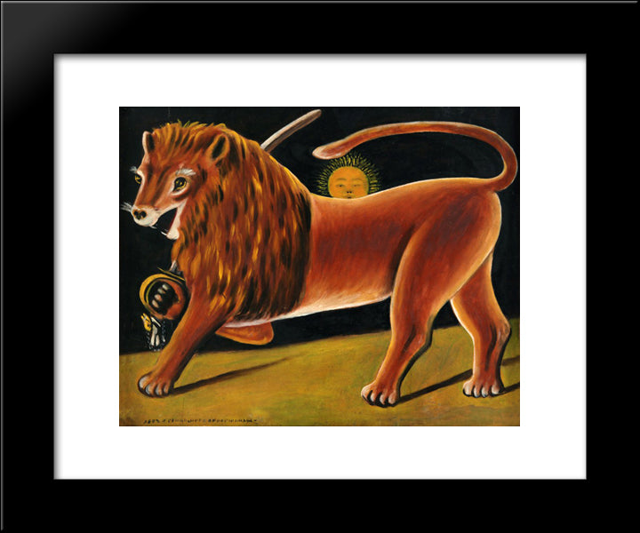 Lion And The Sun 20x24 Black Modern Wood Framed Art Print Poster by Pirosmani, Niko