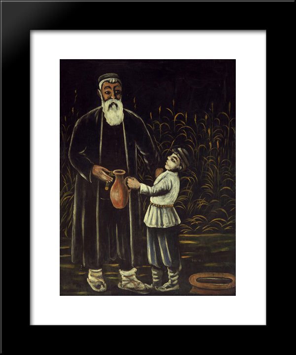 Peasant And His Son 20x24 Black Modern Wood Framed Art Print Poster by Pirosmani, Niko