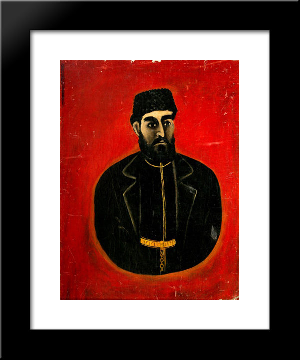 Portrait Of Wine-Pub Owner On A Red Background 20x24 Black Modern Wood Framed Art Print Poster by Pirosmani, Niko