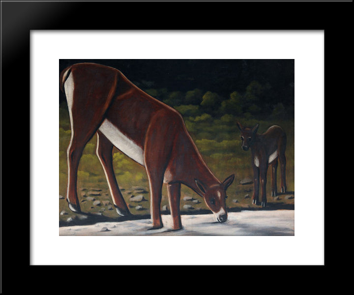 Roe Deer With A Fawn By The Brook 20x24 Black Modern Wood Framed Art Print Poster by Pirosmani, Niko