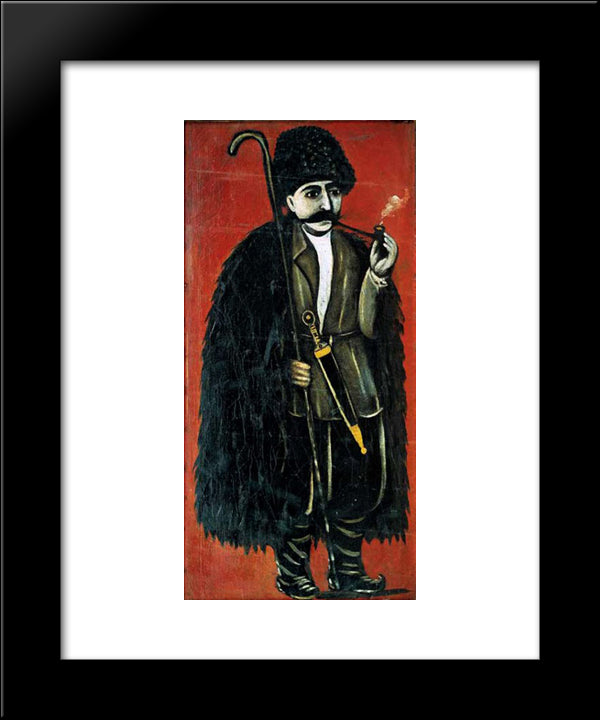 Shepherd In A Felt Cloak On A Red Background 20x24 Black Modern Wood Framed Art Print Poster by Pirosmani, Niko