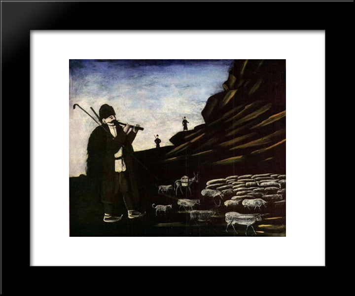Shepherd With Flock 20x24 Black Modern Wood Framed Art Print Poster by Pirosmani, Niko