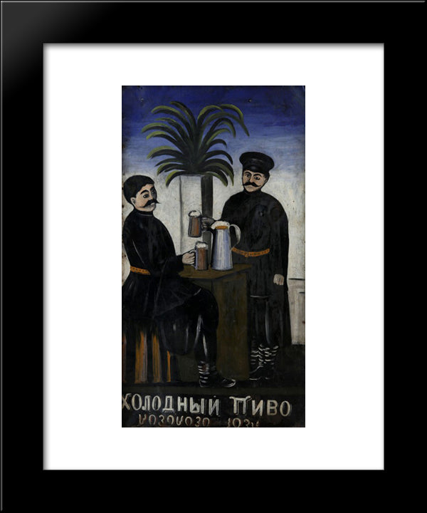 Signboard Cold, Cold Beer 20x24 Black Modern Wood Framed Art Print Poster by Pirosmani, Niko