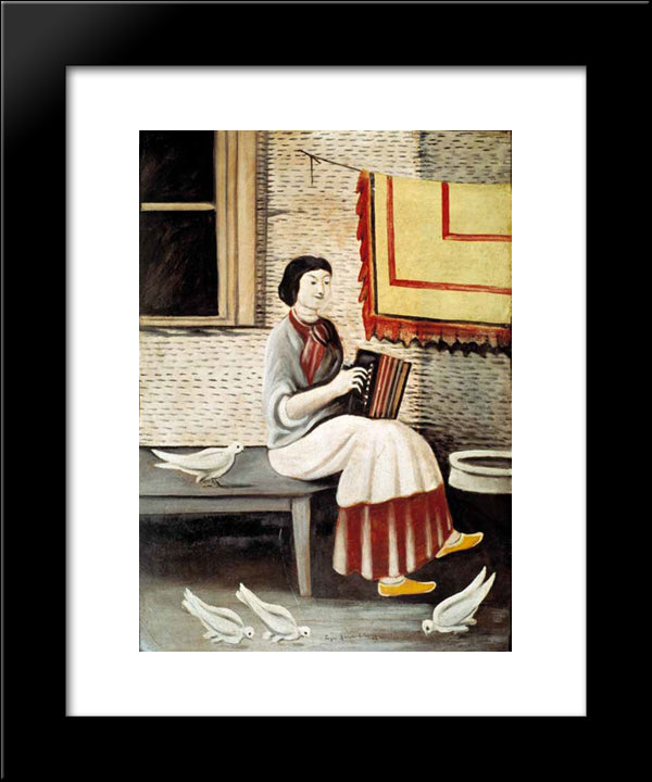 Sona Gorashvili Playing Accordion 20x24 Black Modern Wood Framed Art Print Poster by Pirosmani, Niko