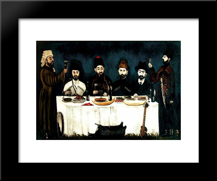 The Feast Of Kupreishvili Family 20x24 Black Modern Wood Framed Art Print Poster by Pirosmani, Niko