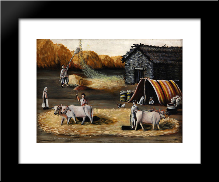 Threshing Yard 20x24 Black Modern Wood Framed Art Print Poster by Pirosmani, Niko