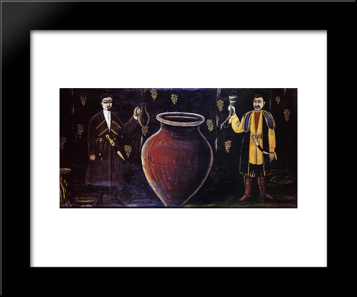 Two Georgians At Marani 20x24 Black Modern Wood Framed Art Print Poster by Pirosmani, Niko