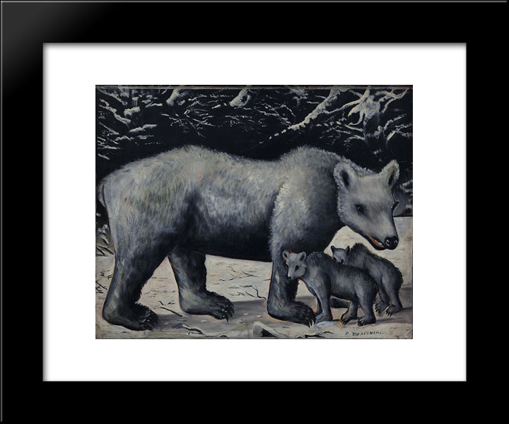 White Bear With Her Cubs 20x24 Black Modern Wood Framed Art Print Poster by Pirosmani, Niko