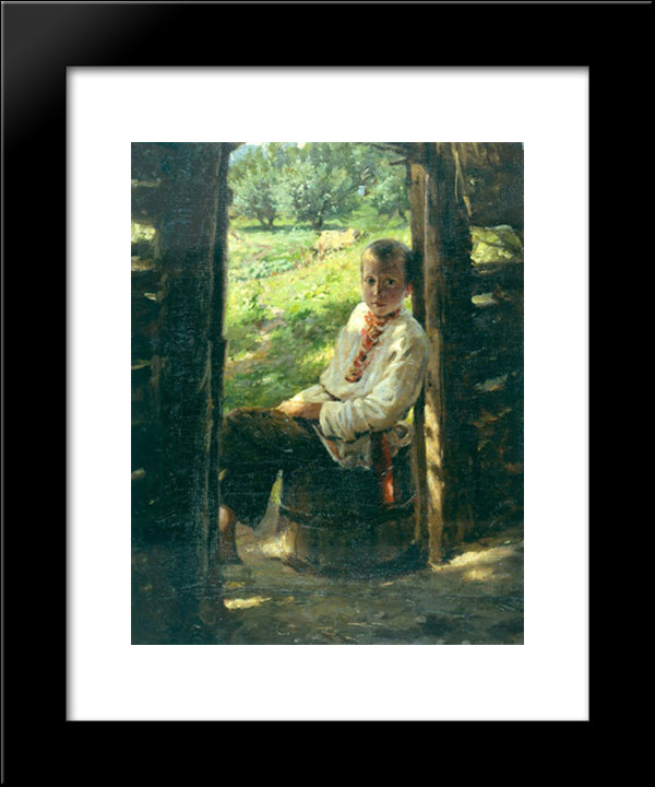 Portrait Of The Ukrainian Boy 20x24 Black Modern Wood Framed Art Print Poster by Ge, Nikolai