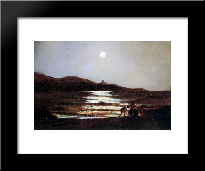 The View From Santo Terenzo At Lerici By Night 20x24 Black Modern Wood Framed Art Print Poster by Ge, Nikolai