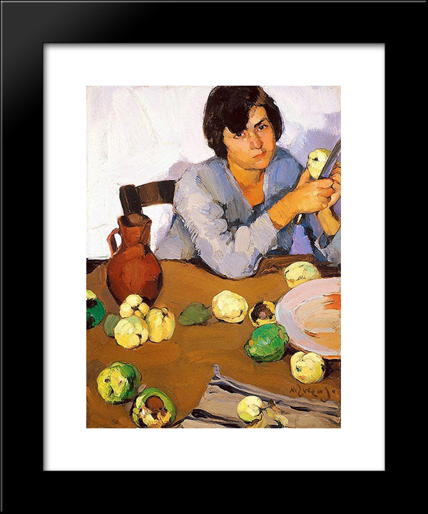 Peeling Quinces 20x24 Black Modern Wood Framed Art Print Poster by Lytras, Nikolaos