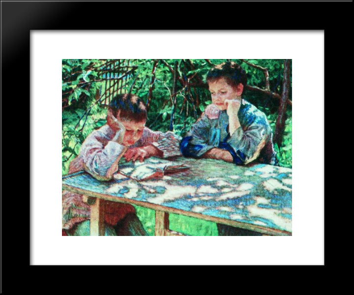 Connoisseurs Of Books (Knowledge Is Power) 20x24 Black Modern Wood Framed Art Print Poster by Bogdanov Belsky, Nikolay