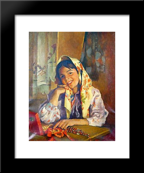 Ma'Dchen In Russian Costume 20x24 Black Modern Wood Framed Art Print Poster by Bogdanov Belsky, Nikolay