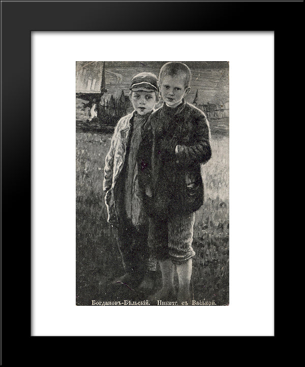 Nikita And Vaska 20x24 Black Modern Wood Framed Art Print Poster by Bogdanov Belsky, Nikolay