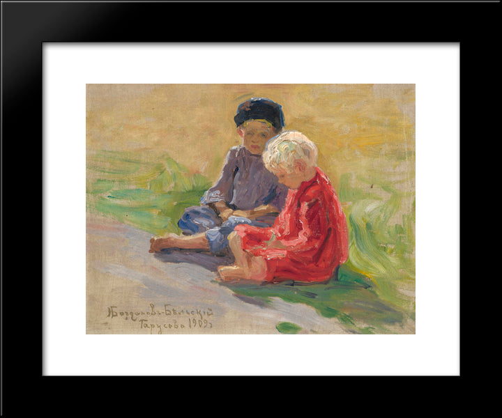 Playing Children 20x24 Black Modern Wood Framed Art Print Poster by Bogdanov Belsky, Nikolay