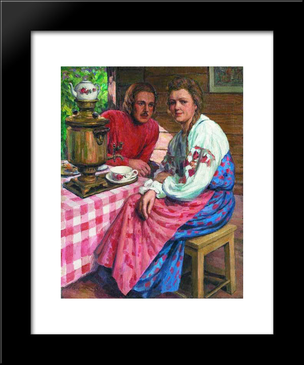 Tea-Drinking 20x24 Black Modern Wood Framed Art Print Poster by Bogdanov Belsky, Nikolay