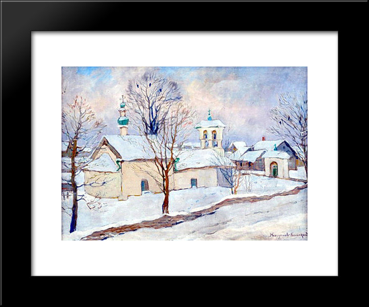 Winter Landscape With A Church 20x24 Black Modern Wood Framed Art Print Poster by Bogdanov Belsky, Nikolay