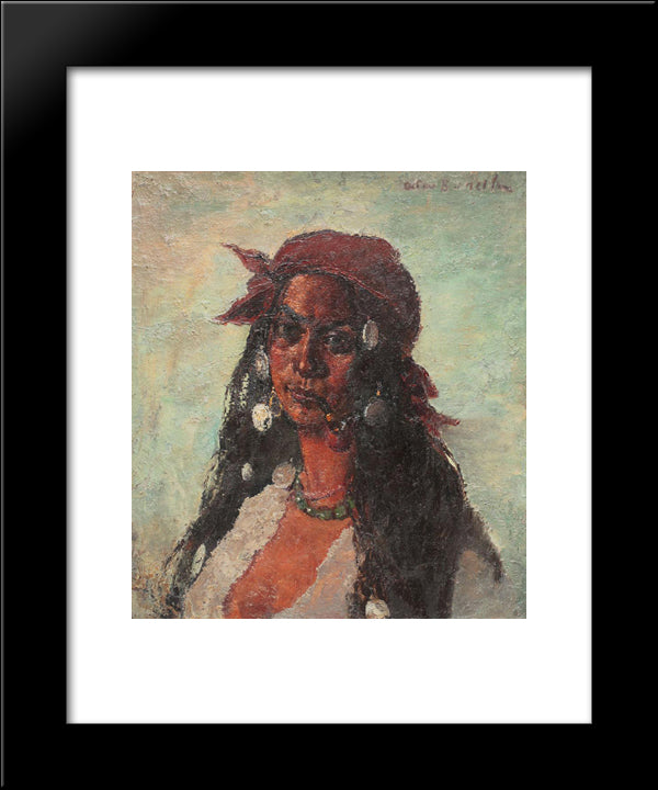 Gypsy Woman With Necklace And Pipe 20x24 Black Modern Wood Framed Art Print Poster by Bancila, Octav