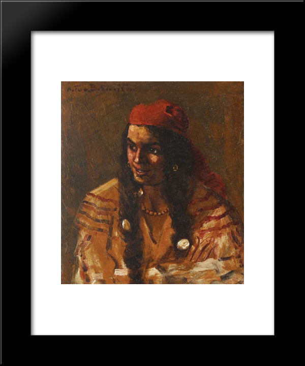 Gypsy Woman With Red Scarf 20x24 Black Modern Wood Framed Art Print Poster by Bancila, Octav