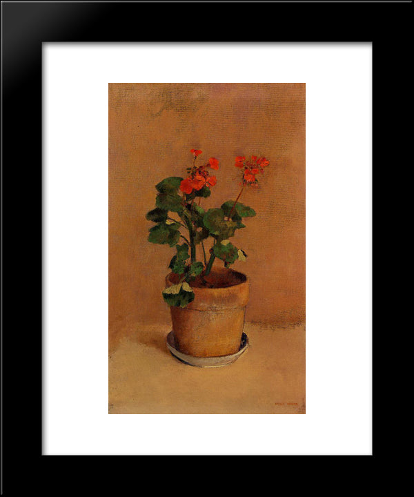 A Pot Of Geraniums 20x24 Black Modern Wood Framed Art Print Poster by Redon, Odilon