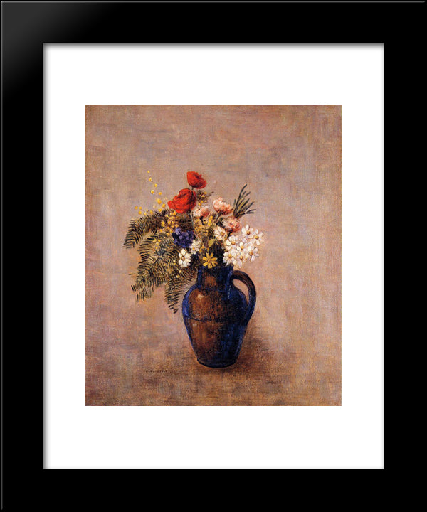 Bouquet Of Flowers In A Blue Vase 20x24 Black Modern Wood Framed Art Print Poster by Redon, Odilon