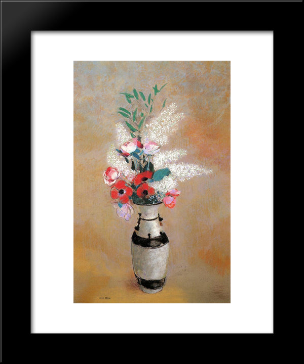 Bouquet With White Lilies In A Japanese Vase 20x24 Black Modern Wood Framed Art Print Poster by Redon, Odilon