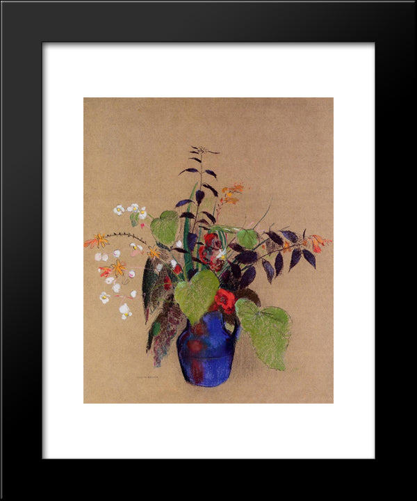 Flowers In A Blue Jug 20x24 Black Modern Wood Framed Art Print Poster by Redon, Odilon