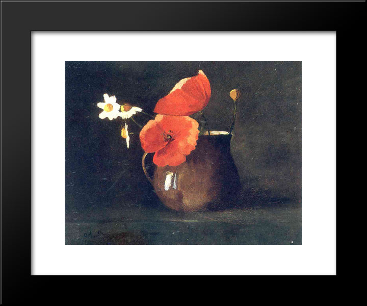 Flowers In Green Vase 20x24 Black Modern Wood Framed Art Print Poster by Redon, Odilon