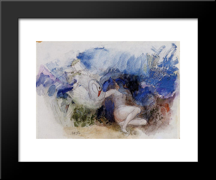 Leda And The Swan 20x24 Black Modern Wood Framed Art Print Poster by Redon, Odilon