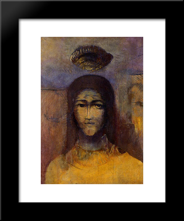 Mysterious Head 20x24 Black Modern Wood Framed Art Print Poster by Redon, Odilon