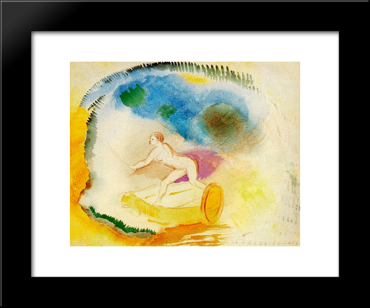 Naked Woman On A Car 20x24 Black Modern Wood Framed Art Print Poster by Redon, Odilon