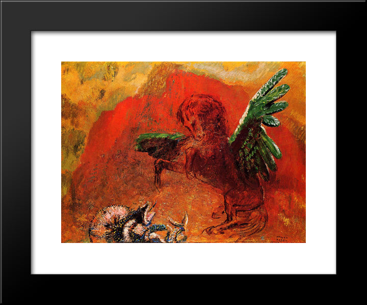 Pegasus And The Hydra 20x24 Black Modern Wood Framed Art Print Poster by Redon, Odilon