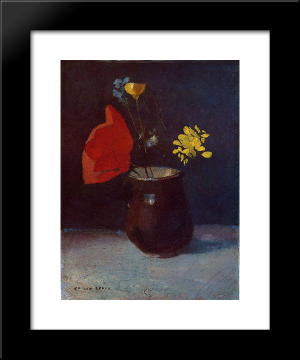 Pitcher Of Flowers 20x24 Black Modern Wood Framed Art Print Poster by Redon, Odilon