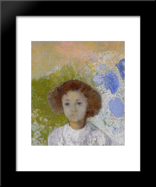 Portrait Of Genevieve De Gonet As A Child 20x24 Black Modern Wood Framed Art Print Poster by Redon, Odilon