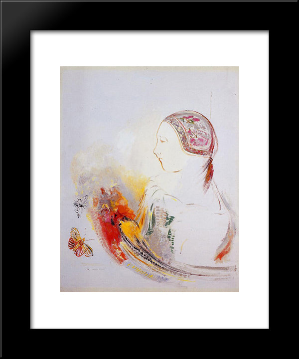 Profile Of A Child (Profile Of A Girl With Bird Of Paradise) 20x24 Black Modern Wood Framed Art Print Poster by Redon, Odilon