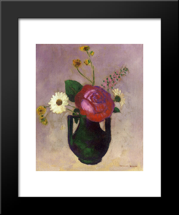 Rose And Daisy 20x24 Black Modern Wood Framed Art Print Poster by Redon, Odilon