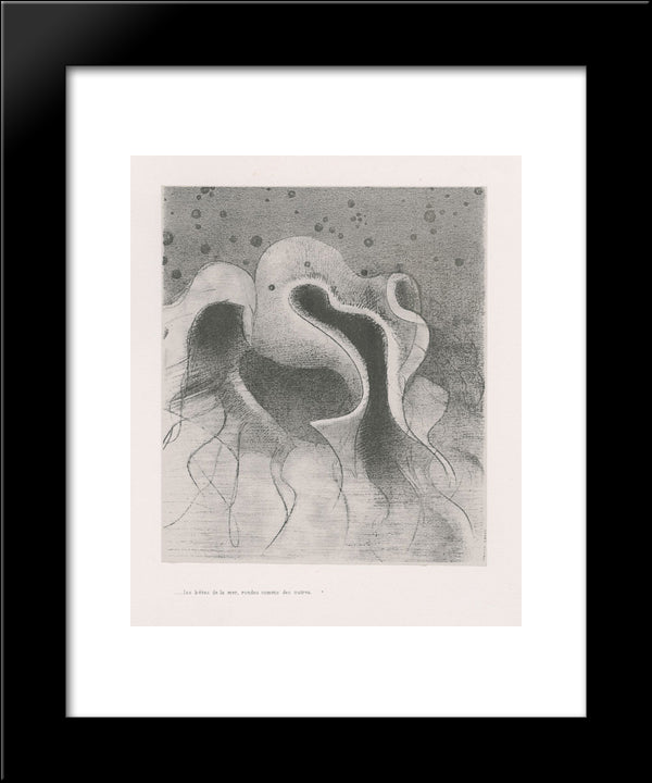 The Beasts Of The Sea, Round Like Leather Bottles (Plate 22) 20x24 Black Modern Wood Framed Art Print Poster by Redon, Odilon