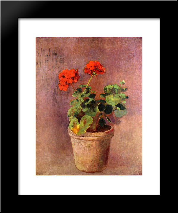 The Pot Of Geraniums 20x24 Black Modern Wood Framed Art Print Poster by Redon, Odilon