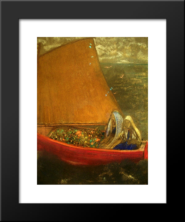 The Yellow Sail 20x24 Black Modern Wood Framed Art Print Poster by Redon, Odilon