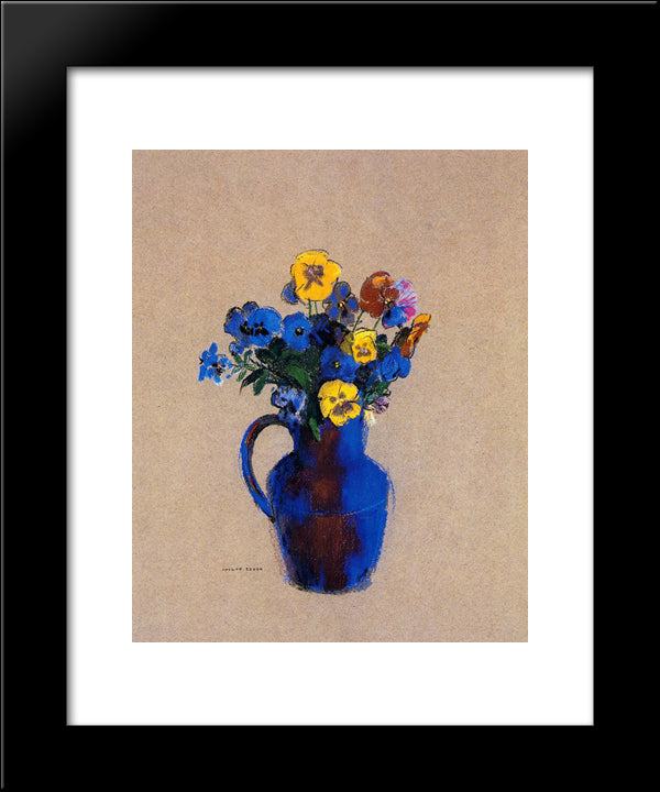 Vase Of Flowers Pansies 20x24 Black Modern Wood Framed Art Print Poster by Redon, Odilon