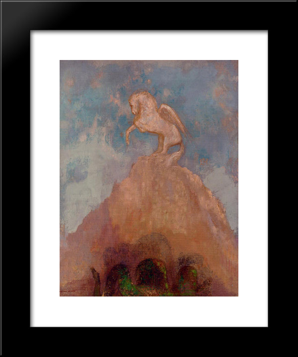 White Pegasus 20x24 Black Modern Wood Framed Art Print Poster by Redon, Odilon