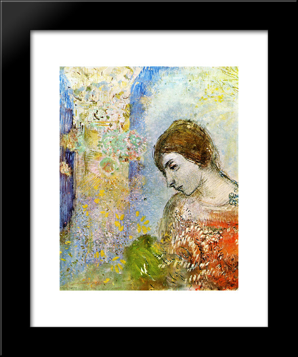 Woman With Pillar Of Flowers 20x24 Black Modern Wood Framed Art Print Poster by Redon, Odilon