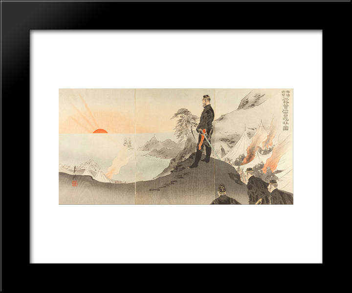 Picture Of Officers And Men Worshiping The Rising Sun While Encamped In The Mountains Of Port Arthur 20x24 Black Modern Wood Framed Art Print Poster by Gekko, Ogata