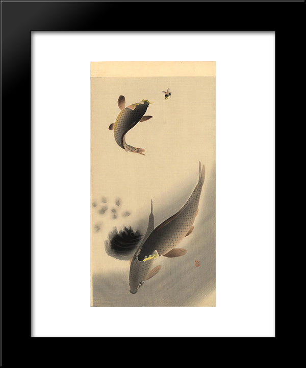 Carp And Bee 20x24 Black Modern Wood Framed Art Print Poster by Koson, Ohara