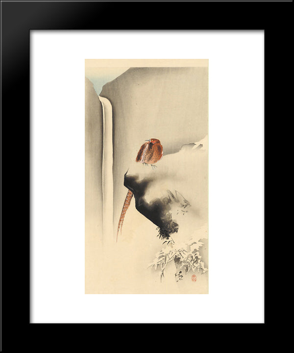 Copper Pheasant In Snow 20x24 Black Modern Wood Framed Art Print Poster by Koson, Ohara