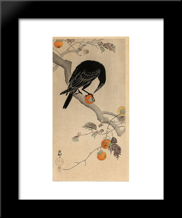 Crow Eating A Persimmon 20x24 Black Modern Wood Framed Art Print Poster by Koson, Ohara