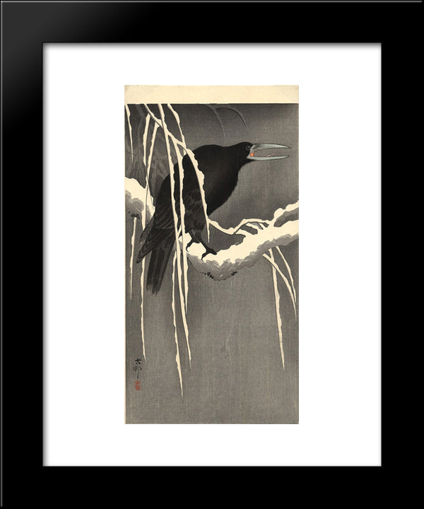 Crow On The Snowy Branch 20x24 Black Modern Wood Framed Art Print Poster by Koson, Ohara